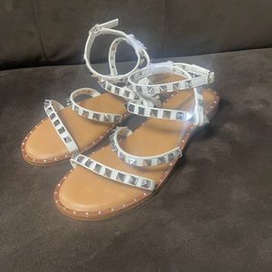 Cushionaire white studded sandals